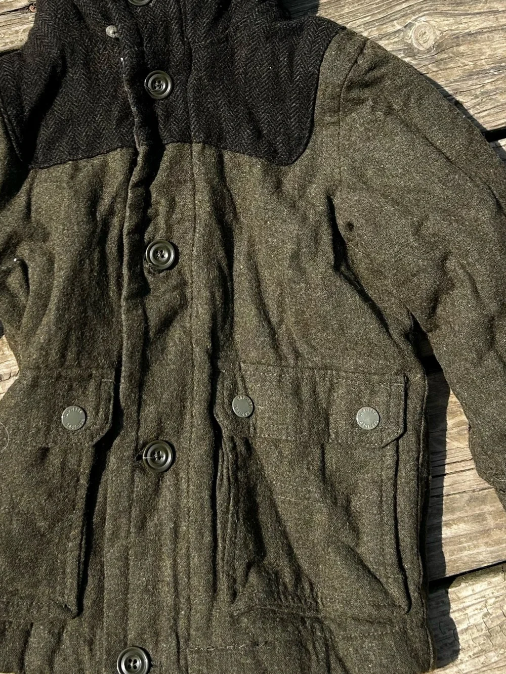 GAP Boys Winter Fall Wool Blend Tweed Donkey Jacket Coat Size XS (4/5) Green